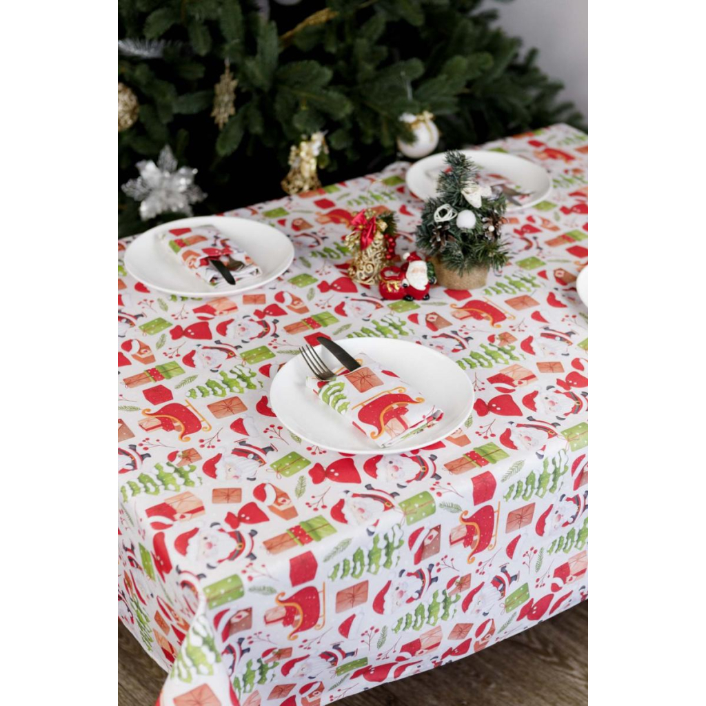 Скатертина Прованс святкова Санта на білому 180х140 см (035785) - зображення 4
