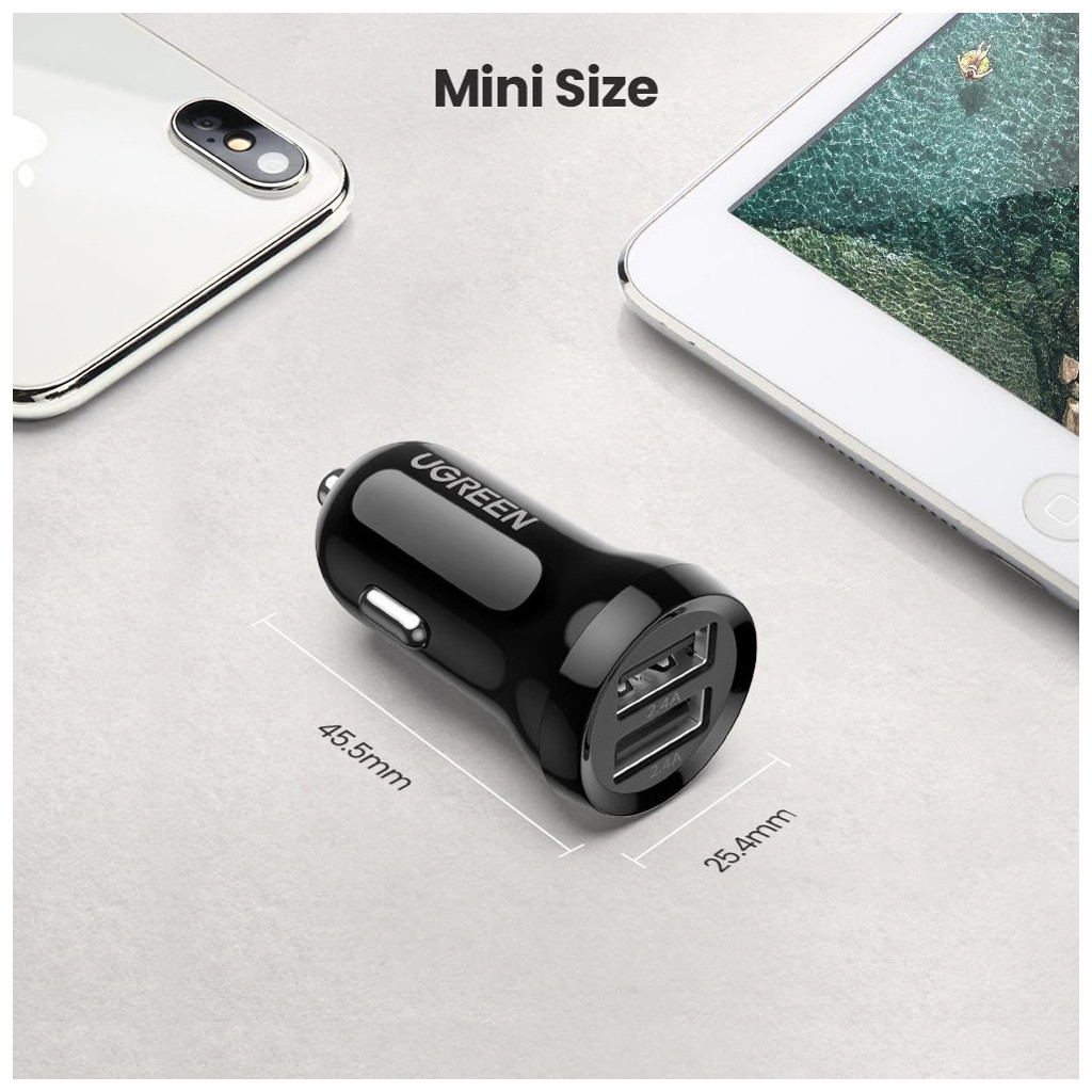 Зарядний пристрій Ugreen ED018 24W 2xUSB Car Charger (Black) (50875) - зображення 5