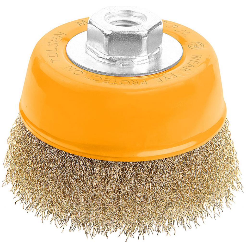 Щітка для електроінструменту Tolsen чашка 125 мм М14, гофрований латунований дріт 0.3 мм (77504) - зображення 1
