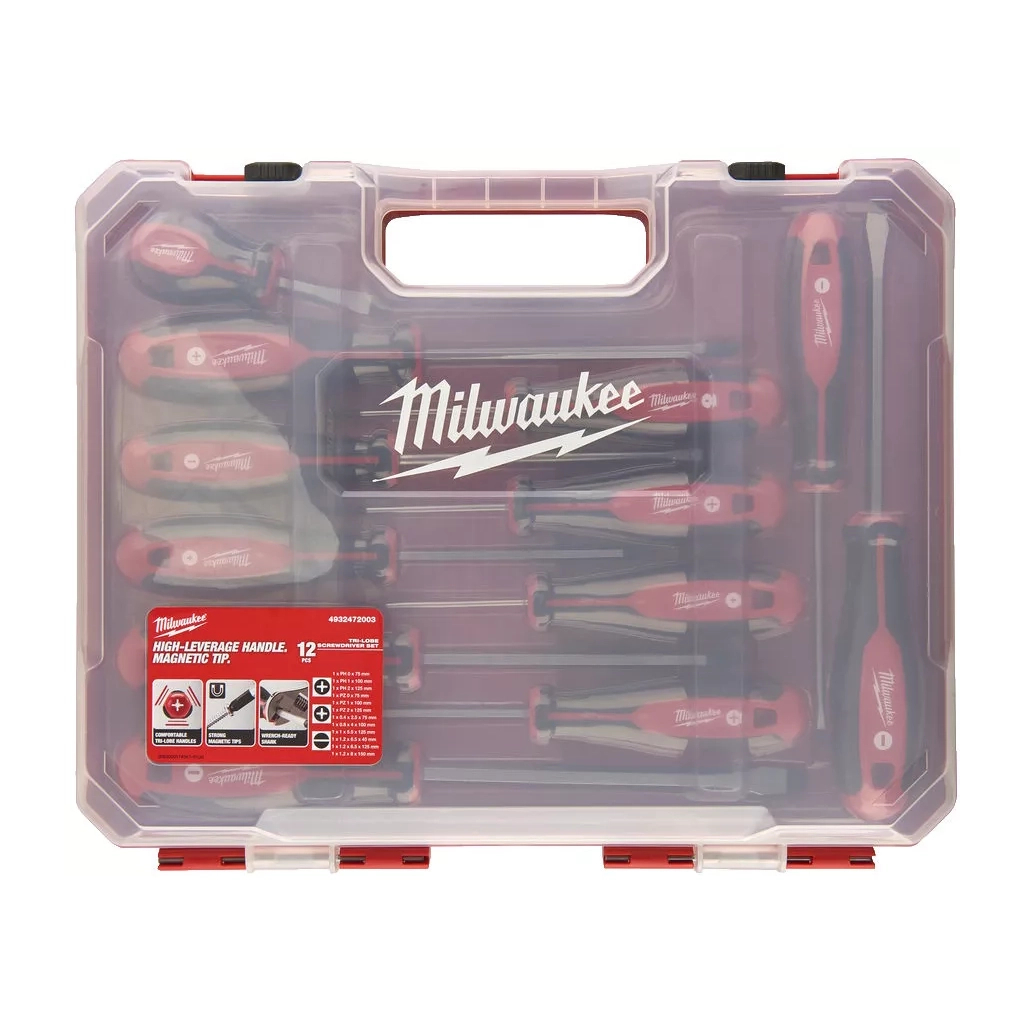 Набір викруток Milwaukee магнітних з тригранною рукояткою, в пластиковому кейсі 12шт. (4932472003) - зображення 3