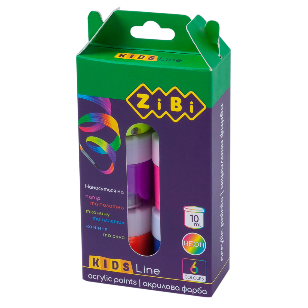 Акрилові фарби ZiBi KIDS Line NEON 6 кольорів по 10мл (ZB.6661) - зображення 1
