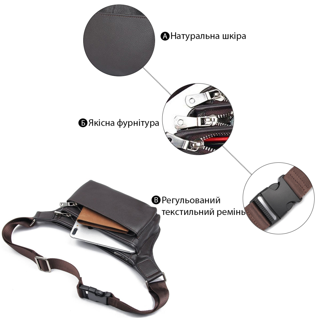 Сумка Vintage Поясна шкіряна Коричнева (14972) - зображення 4