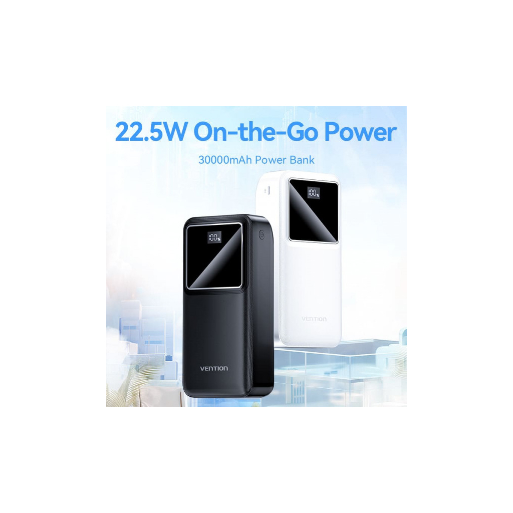 Батарея універсальна VENTION 30000mAh 22.5W 3A, PD, QC/3.0, LED Display, Black (FHMB0) - зображення 3