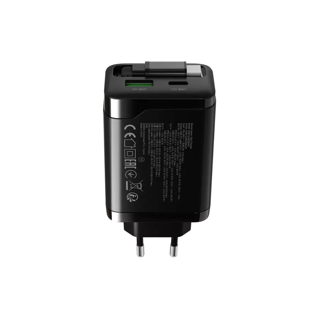 Зарядний пристрій Canyon 1xUSB-C PD65W + 1xUSB QC3.0 + cable USB-C to USB-C black (CNS-CURC65ACB) - изображение 5