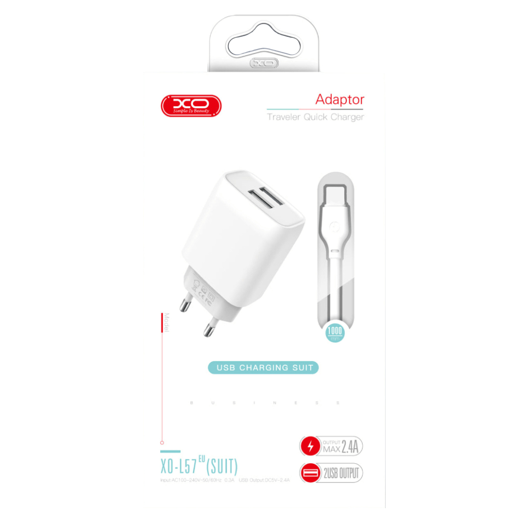 Зарядний пристрій XO 2xUSB 2.4A + cable USB to Micro 5P white (L57-M-WH) - зображення 3