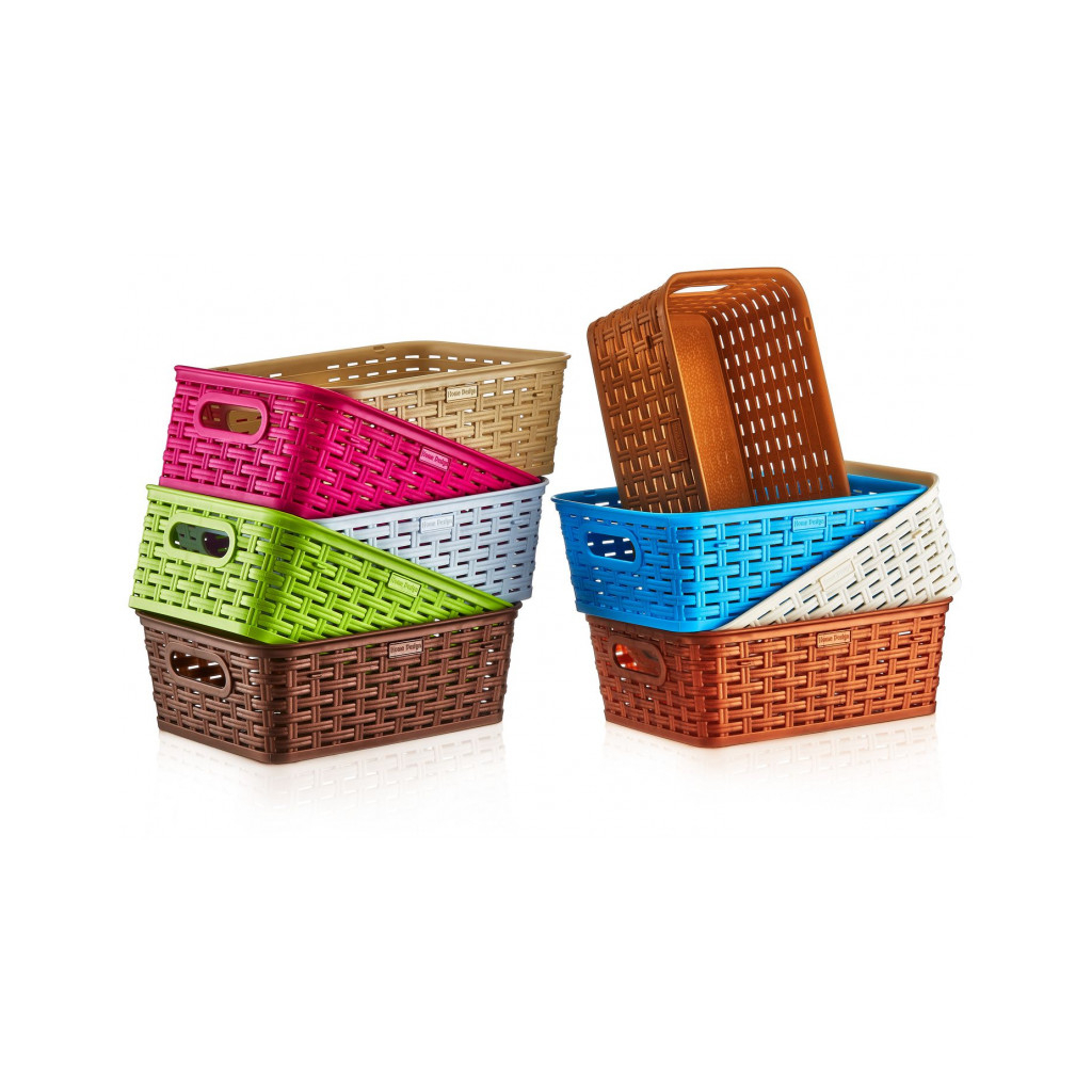 Кошик для зберігання Irak Plastik декорований під ротанг пудровий 2.5 л (5946) - изображение 4