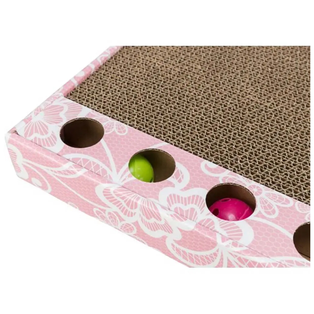 Дряпка (кігтеточка) для котів Trixie картонна з м'ячиками та м'ятою 48×5×25 см (рожева) (4011905480053) - зображення 4