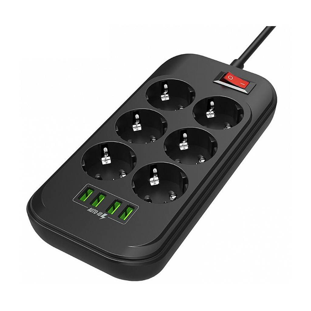 Мережевий фільтр живлення ColorWay CW-CHE64B, 6 розеток/4USB Black (CW-CHE64B) - зображення 4