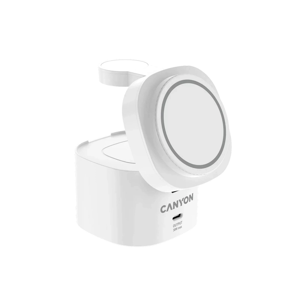 Зарядний пристрій Canyon 4-in-1 wireless charging stand 30W + charger 65W + cable 1.0m white (CNS-WCS405W) - зображення 3