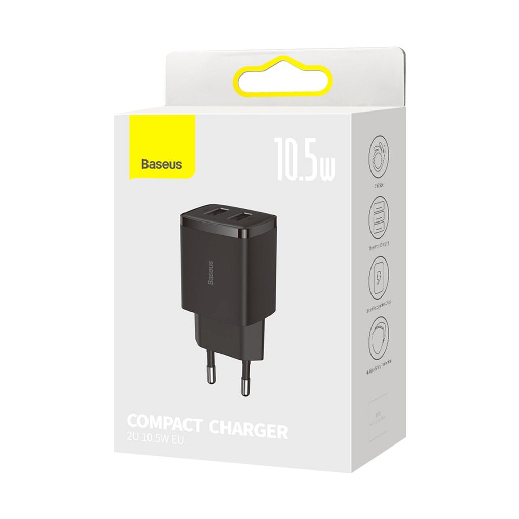Зарядний пристрій Baseus Compact Charger 2U Black (CCXJ010201) - зображення 8