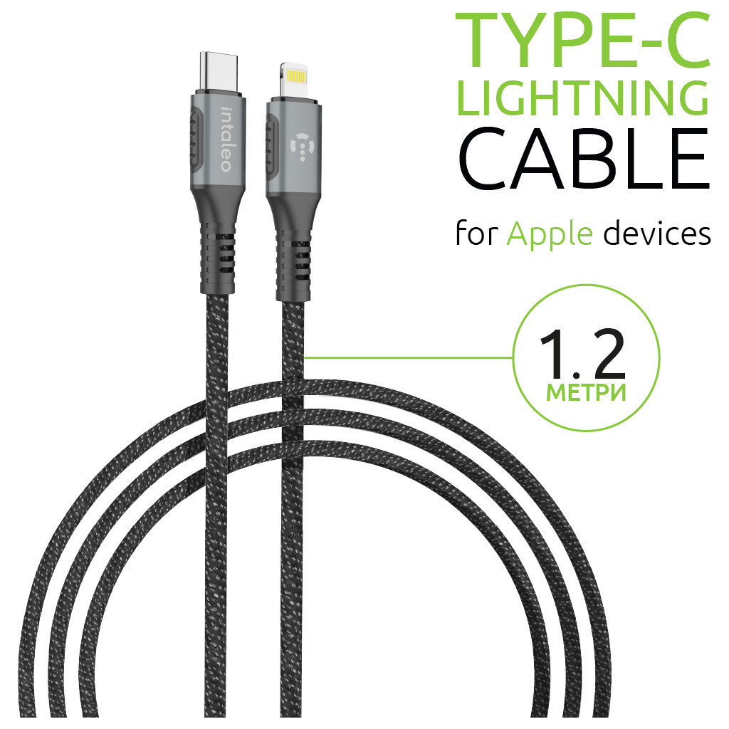 Дата кабель USB-C to Lightning 1.2m CBGPD30WTL1 30W grey Intaleo (1283126518089) - зображення 4