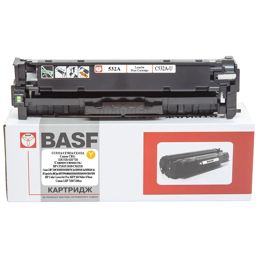 Картридж BASF HP CC532A/CF382A/CE412A, Canon 118/318/418/718 Yellow (BASF-KT-CC532A-U) - зображення 1