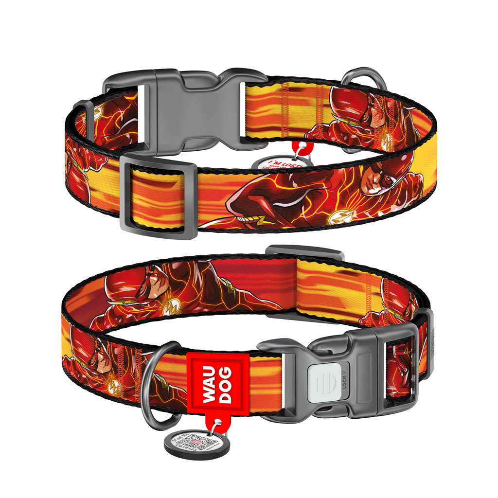 Нашийник для тварин WAUDOG Nylon з QR паспортом "Швидкість Флеша", пластиковий фастекс, L (282-1080) - зображення 1