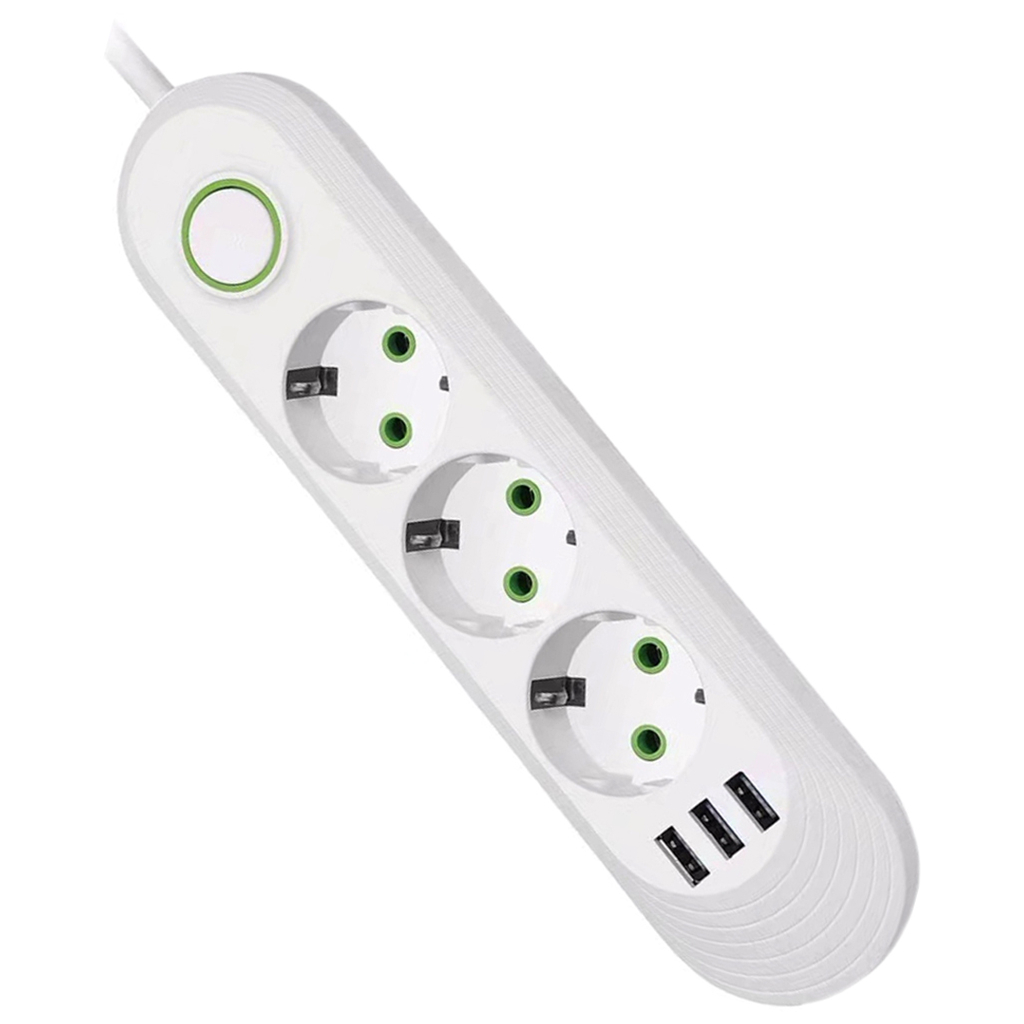 Мережевий фільтр живлення Voltronic F03U, 3роз EU, 3*USB White (F03U-White) - зображення 1