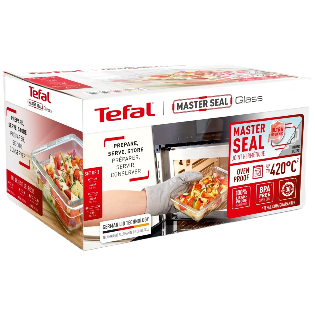 Харчовий контейнер Tefal Master Seal, Набір 3шт, жаростійке скло, прозорий (N1050910) - зображення 8