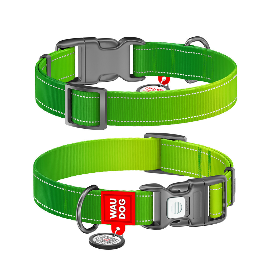 Нашийник для тварин WAUDOG Nylon Mono з QR паспортом, пластиковий фастекс XL салатовий (52165) - зображення 2