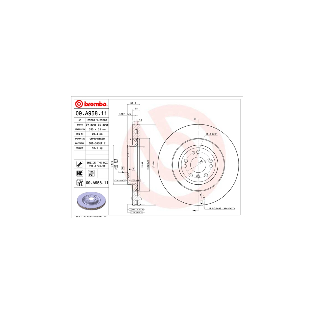 Гальмівний диск Brembo 09.A958.11 - зображення 1