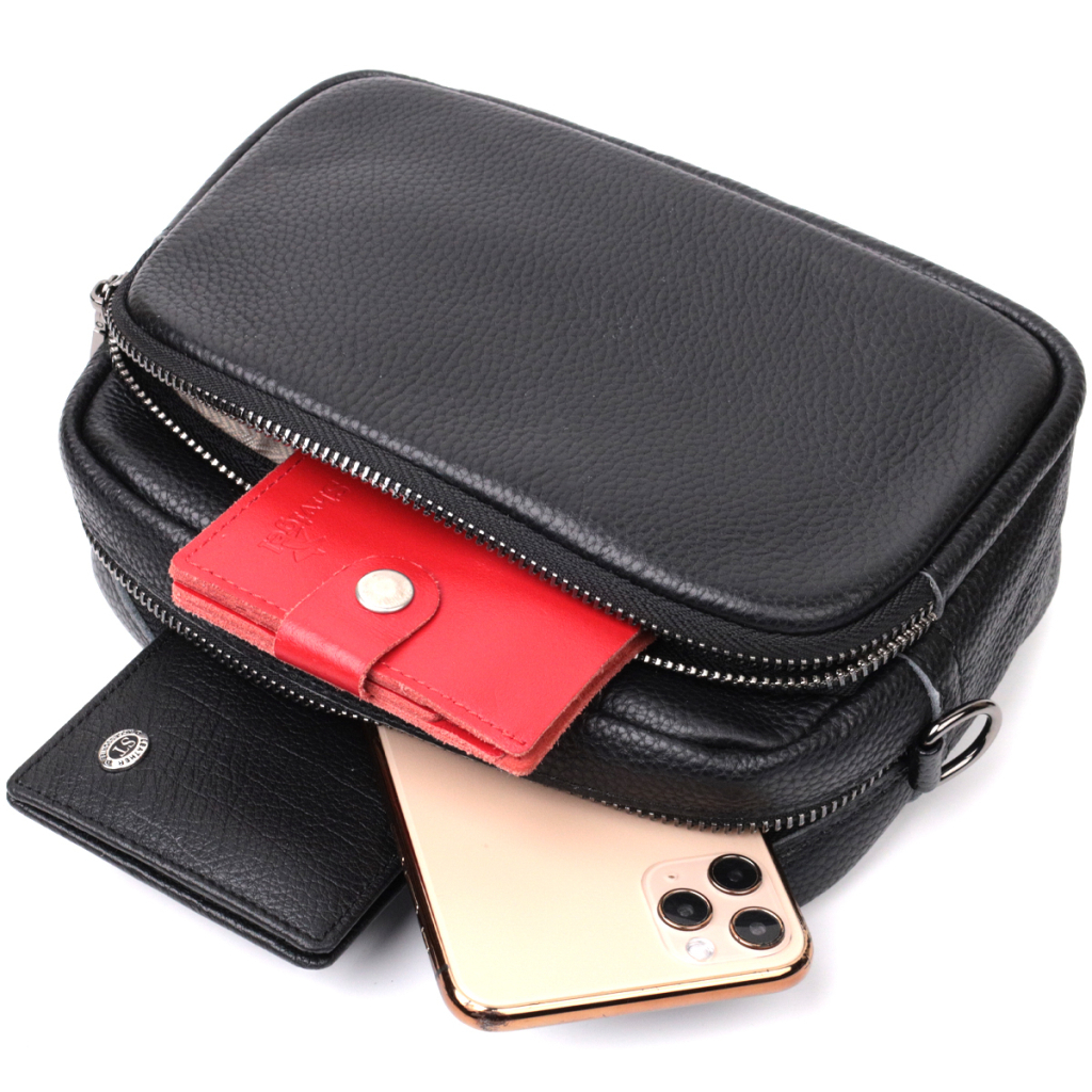 Сумка Vintage Компактна жіноча крос-боді з натуральної шкіри Чорна (22294) - зображення 8