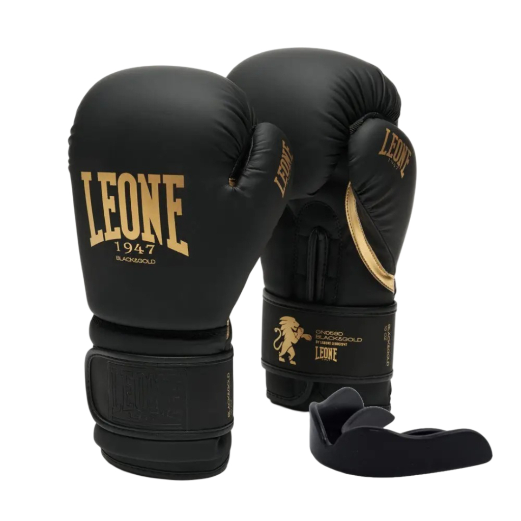 Боксерські рукавички Leone GN059D Black/Gold 14 унцій (GN059D_Bl/Gold_14oz) - зображення 1