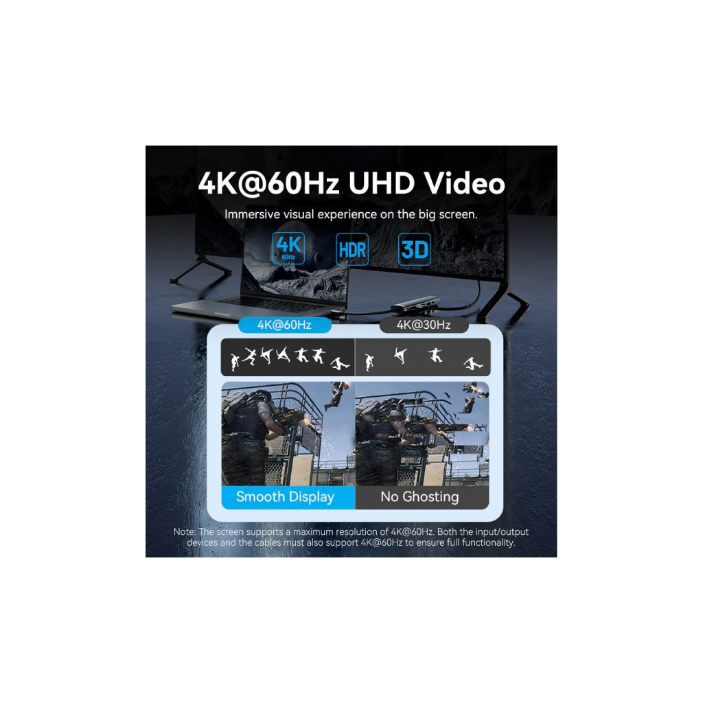Концентратор VENTION USB-C 6-in-1 HDMI + 2xUSB 3.0 + RJ45 + PD 100W (TGNHB) - зображення 5