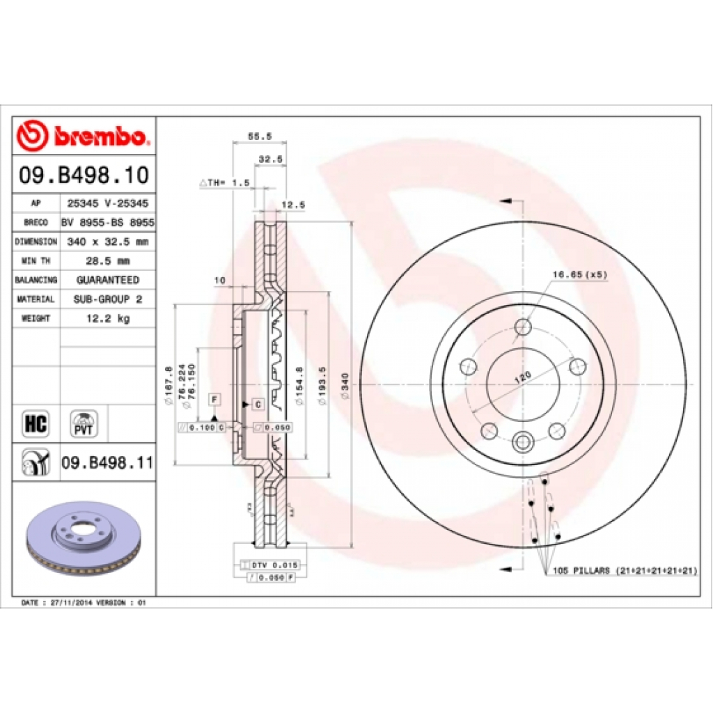 Гальмівний диск Brembo 09.B498.10 - зображення 1