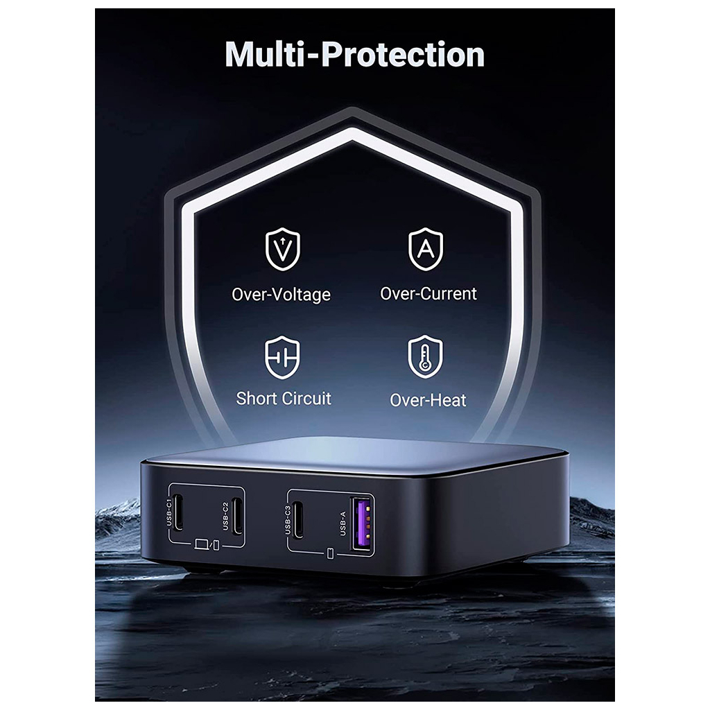 Зарядний пристрій Ugreen 4xUSB 100W (3xType-C+USB A QC3) GAN Charger Nexode Series Black CD328 (90928) - зображення 3