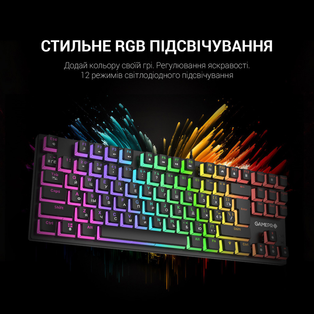 Клавіатура GamePro MK80R Red Switch RGB USB Black (MK80R) - зображення 10