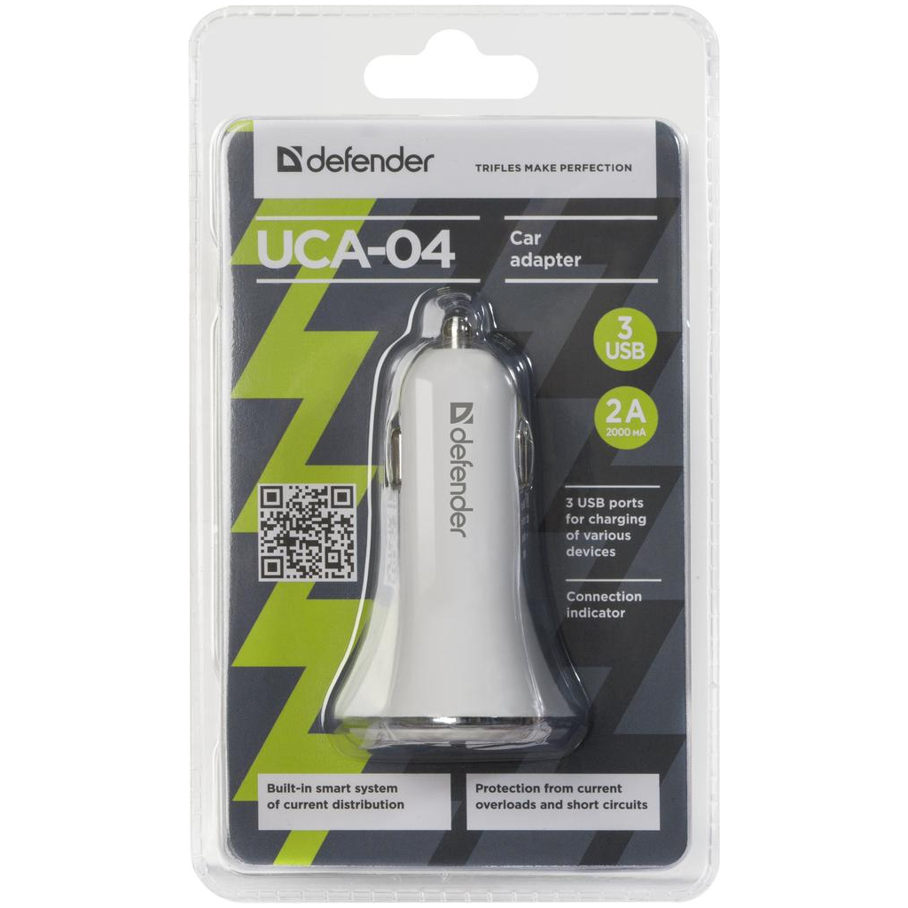 Зарядний пристрій Defender UCA-04 авто,3 порта USB, 5V / 6A (83566) - зображення 2