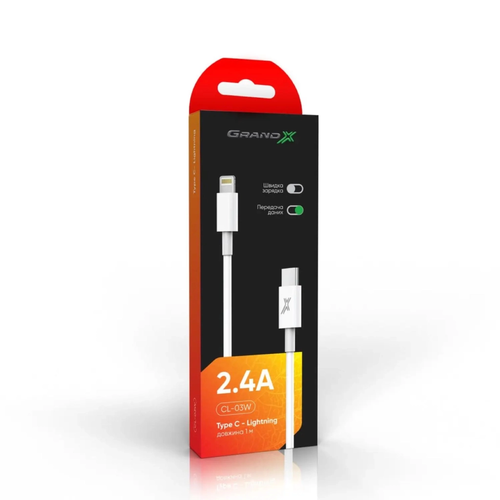 Дата кабель USB-C to Lightning 1.0m12W CL-03W White Grand-X (CL-03W) - зображення 3