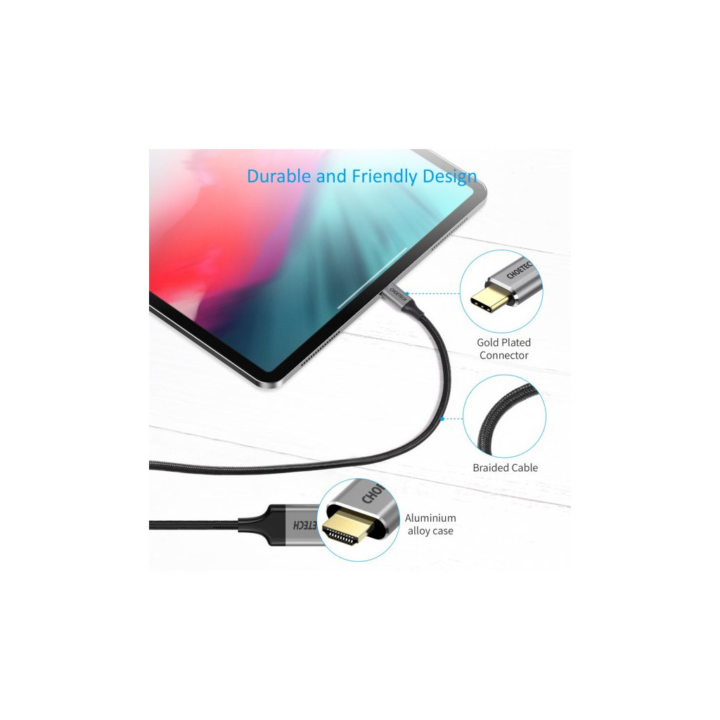 Кабель мультимедійний USB-C to HDMI 1.8m 4K 60Hz Choetech (CH0021-BK) - зображення 10