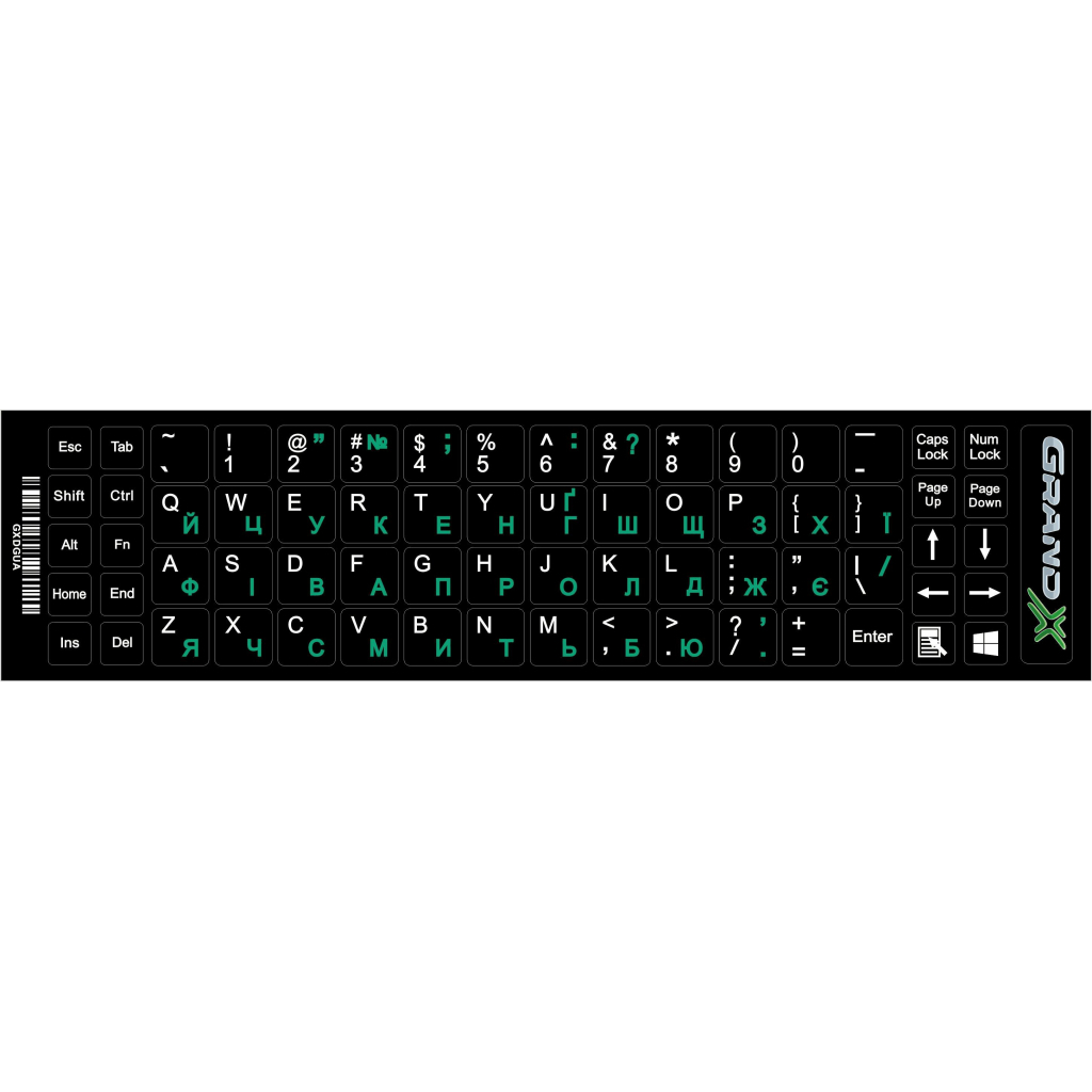 Наклейка на клавіатуру Grand-X 68 keys UA green, Latin white (GXDGUA) - зображення 1