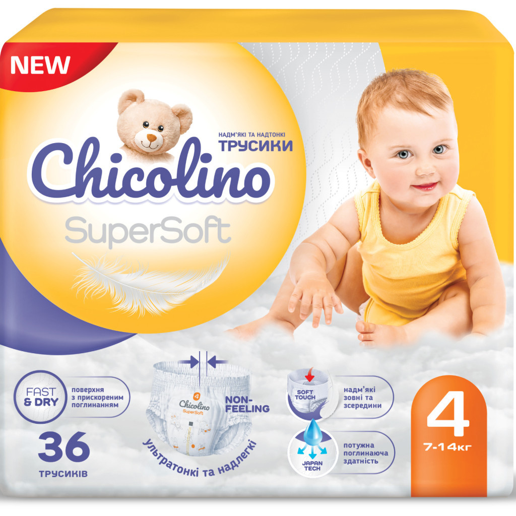 Підгузки Chicolino Super Soft Розмір 4 (7-14 кг) 36 шт, 4 Упаковки (4823098414650) - зображення 1