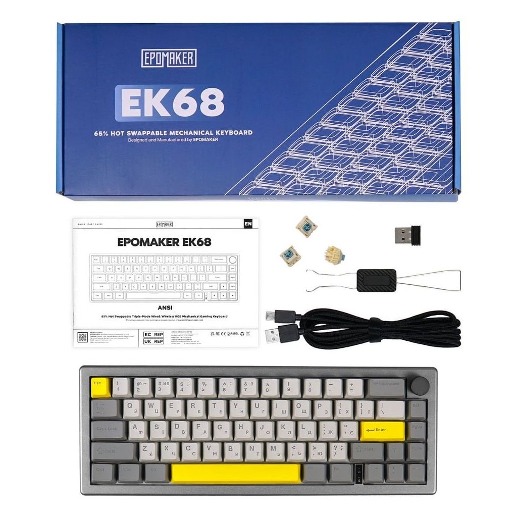 Клавіатура Epomaker EK68 65 Budgerigar V2 Switch Hot-Swap RGB Wireless/Bluetooth/USB UA Black (EK68-B-BV2) - зображення 12