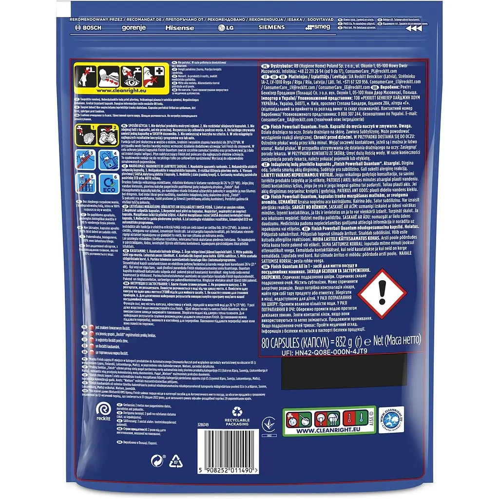 Таблетки для посудомийних машин Finish Quantum All in 1 80 шт. (5908252011490) - зображення 2