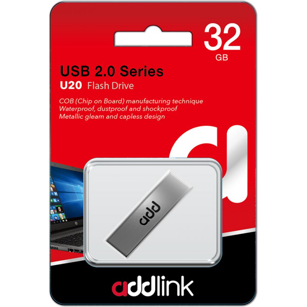 USB флеш накопичувач AddLink 32GB U20 Titanium USB 2.0 (ad32GBU20T2) - зображення 2