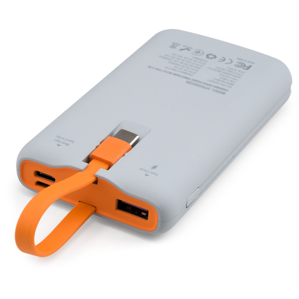Батарея універсальна Vinga 10000 mAh SuperQC soft touch w/cable 22.5W dark grey (VPB1SQSCDG) - изображение 3