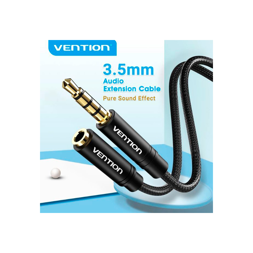 Кабель мультимедійний 3.5mm M to 3.5mm F 0.5m black Vention (BHBBD) - изображение 5