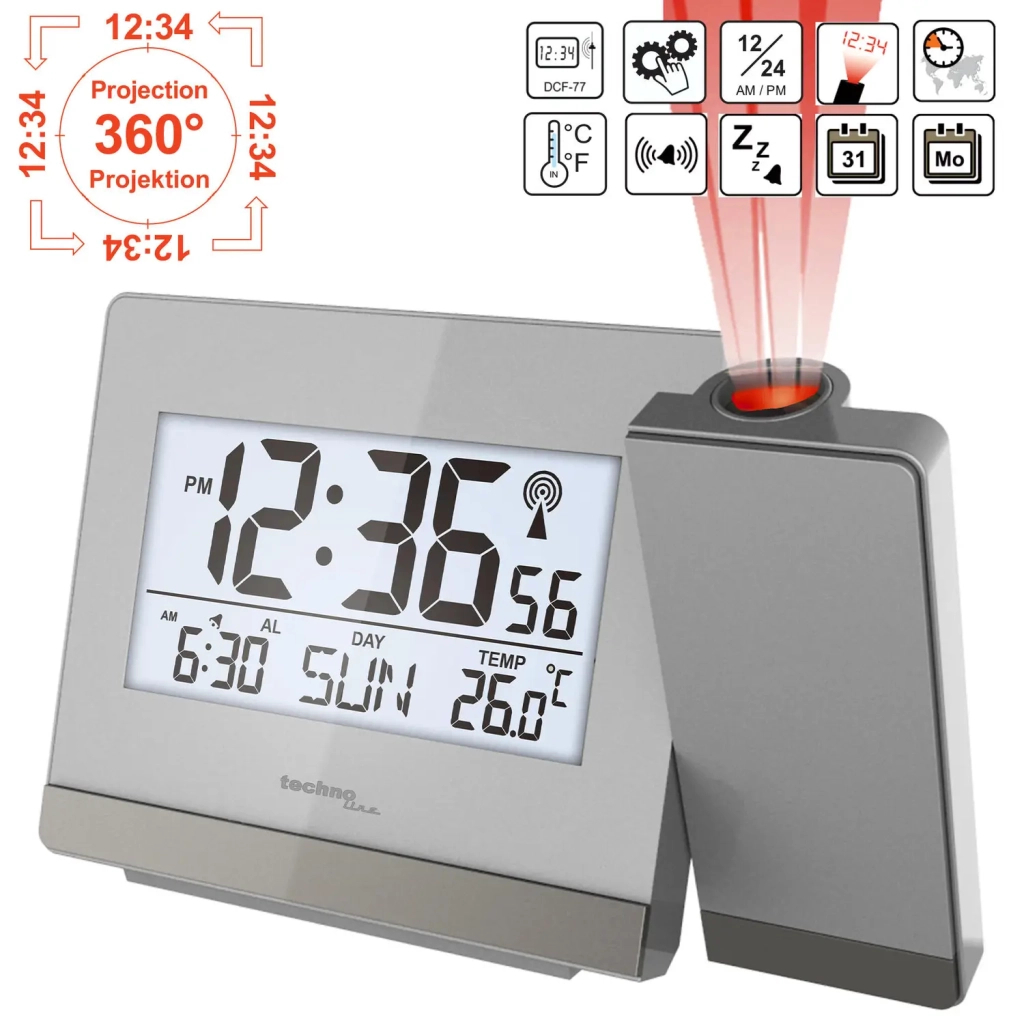 Настільний годинник Technoline WT538 проекційний Silver/Anthracite (DAS301198) - зображення 7