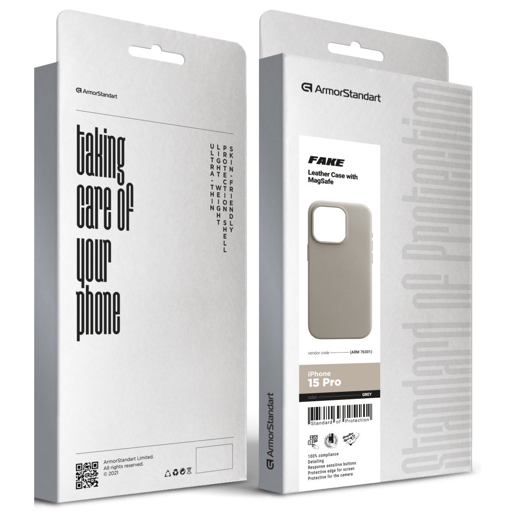 Чохол до мобільного телефона Armorstandart FAKE Leather Case Apple iPhone 15 Pro Grey (ARM76301) - зображення 5