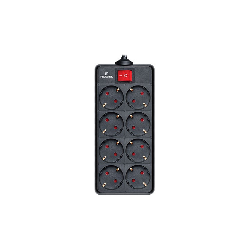 Мережевий фільтр живлення REAL-EL REAL-EL RS-8 PROTECT, 1.8m, black (EL122300021) - зображення 1