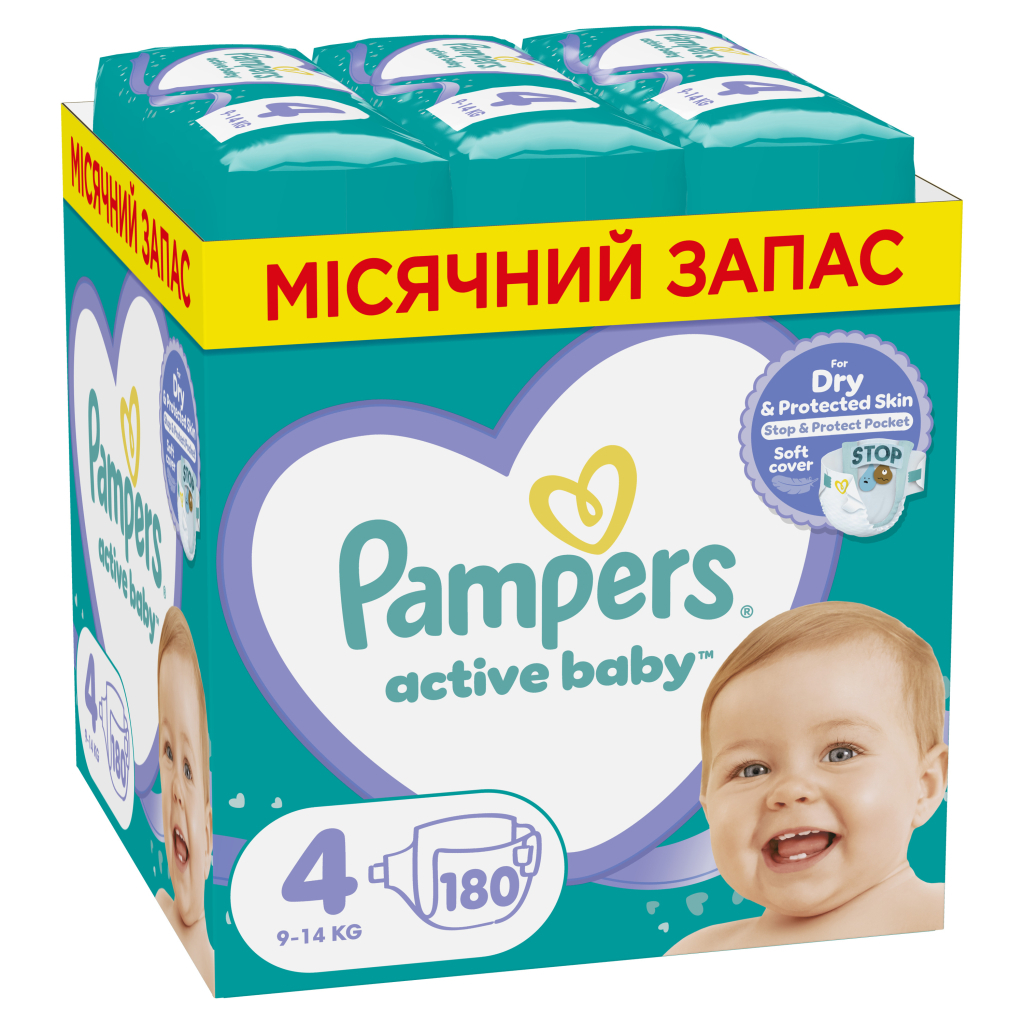 Підгузки Pampers Active Baby Maxi Розмір 4 (9-14 кг), 180 шт. (8006540032725) - зображення 1