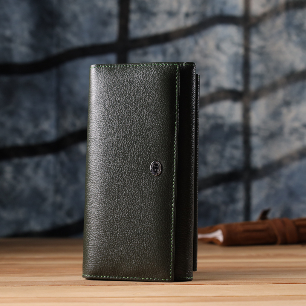 Гаманець ST Leather З натуральної шкіри Зелений (23068) - зображення 9