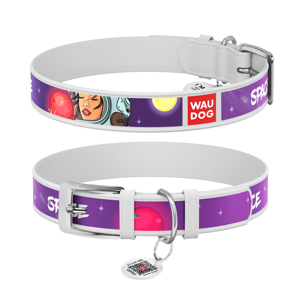 Нашийник для тварин WAUDOG Design з QR паспортом "Більше космосу" S Ш 15 мм Д 26-35 см білий (0015-0126-15) - зображення 1