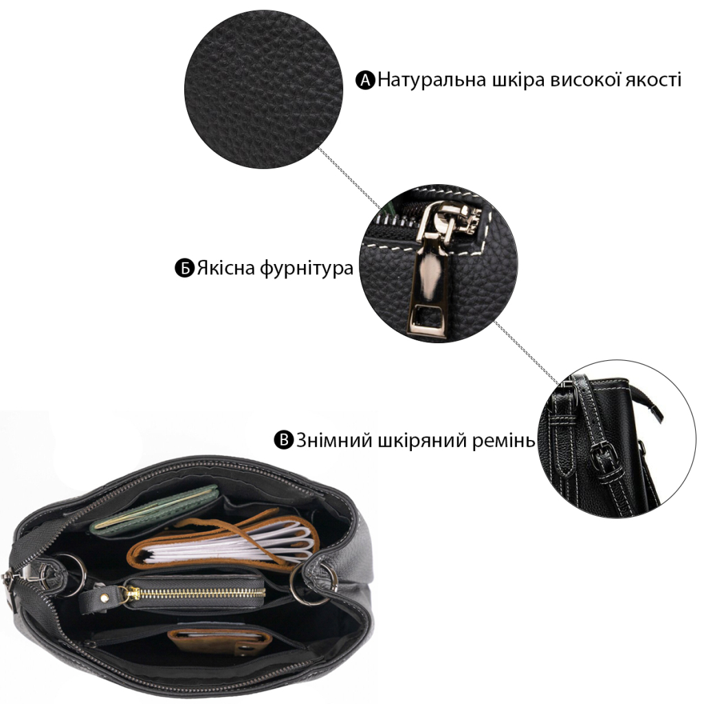 Сумка Vintage Жіноча у шкірі флотар Чорна (14861) - зображення 4