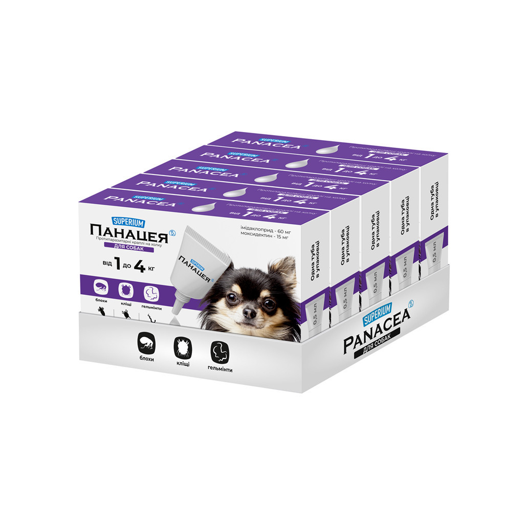 Краплі для тварин Superium Панацея Протипаразитарні для собак 1-4 кг (9141) - изображение 2