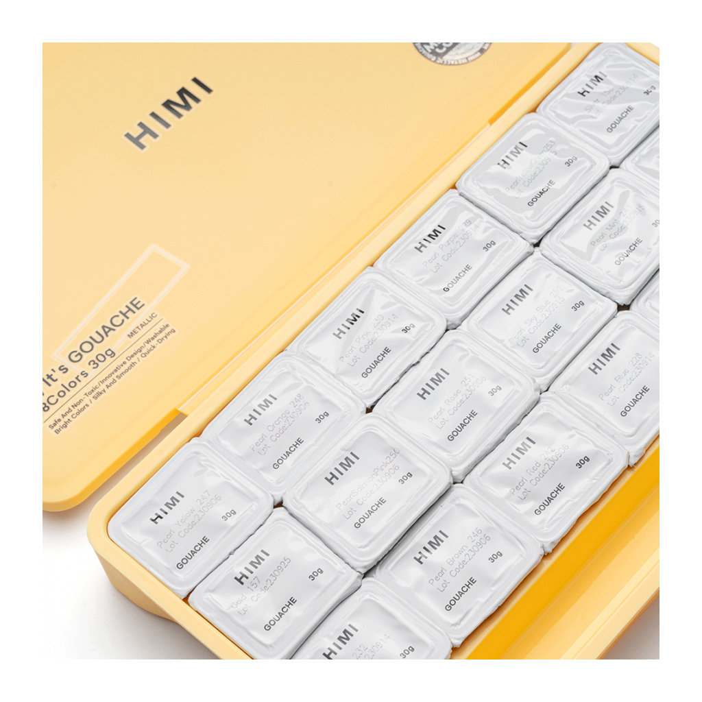 Гуашеві фарби HIMI Jelly Cup 18 кольори по 30 мл,, Металіки, жовтий пластик.пенал, (6974712454441) - picture 4