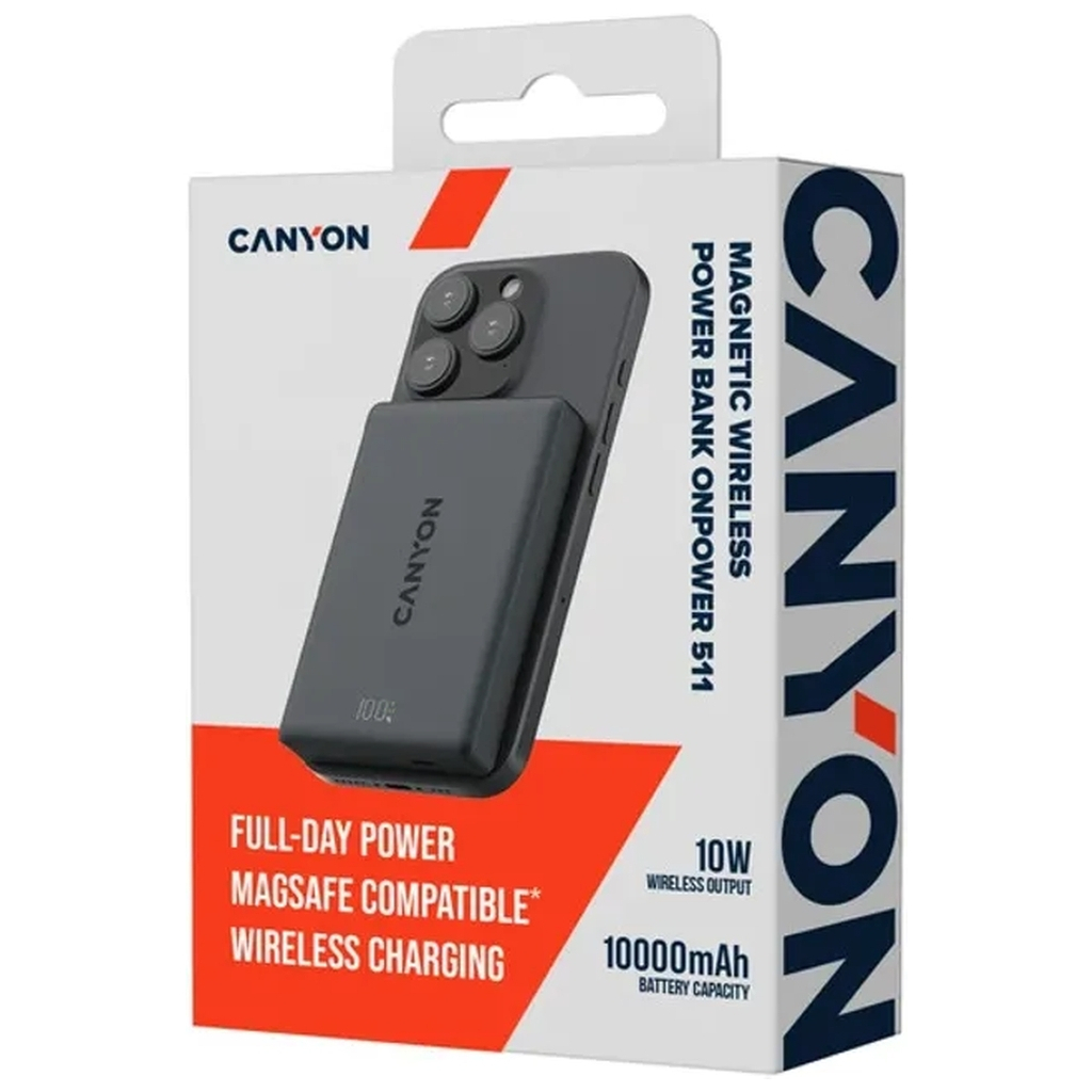 Батарея універсальна Canyon 10000mAh OnPower 511 PD20W Magnetic wireless MagSafe Black (CNS-CPB511B) - зображення 5