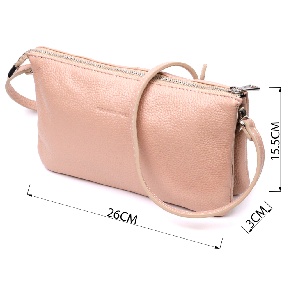 Сумка Grande Pelle З натуральної зернистої шкіри Пудрова (11698) - зображення 4