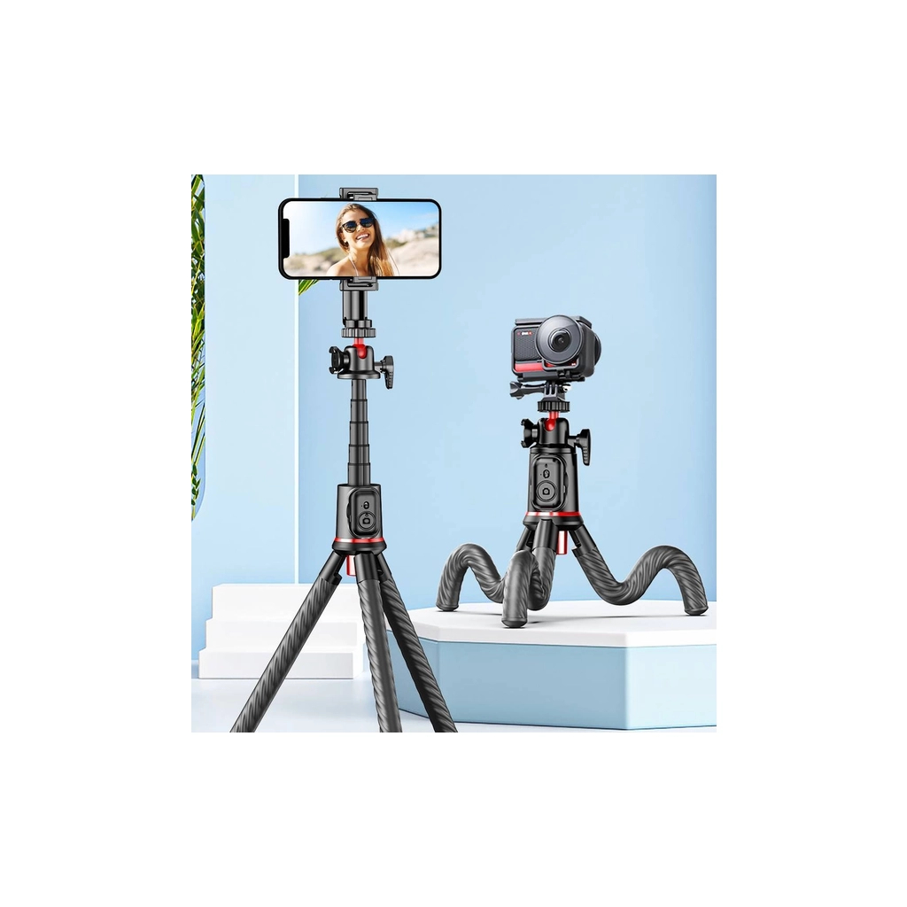 Штатив RTAKO C03 Octopus Extendable Tripod Selfie Stick (with Detachable Phone Holder) Black (6942063212416) - зображення 8