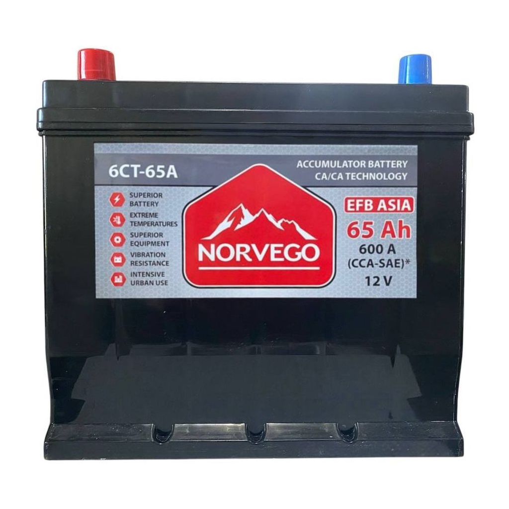 Акумулятор автомобільний NORVEGO ВЕСТА Asia EFB 65A +лів (1) (600 пуск) - зображення 1
